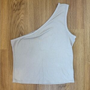 Olivia Rae One-Shoulder Ribbed Crop Top in Cream